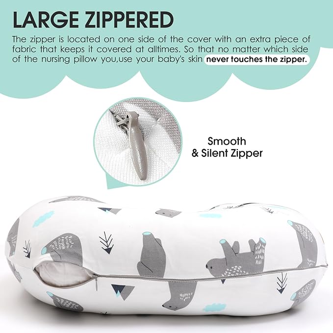 BROLEX Baby Nursing Pillow Covers: 2-Pack Soft Slipcovers for Breastfeeding Pillows - Comfortable Fabric, Fits Standard Nursing Pillows for Boys & Girls - Owl Bear