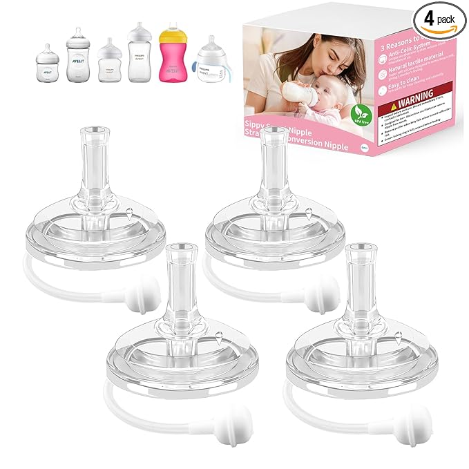 Sippy Nipple Compatible with Philips Avent Natural Baby Bottles,Straw Cup Nipple, Soft 100% Silicone Sippy Cup Nipple,Variable Flow,BPA-Free,6m+ (Straw Cup Nipple)