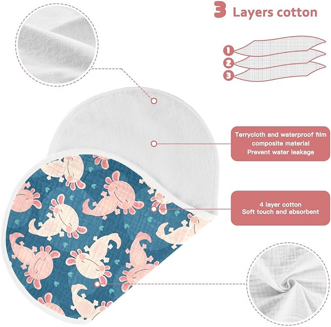 Muslin Burp Cloths for Baby Boys and Girls - 1-Pack Ultra Absorbent Cute Axolotl Muslin Washcloths, Newborn Towel, Milk Spit Up Rags, Burp Cloth Bib for Unisex, 22 x 11 Inch