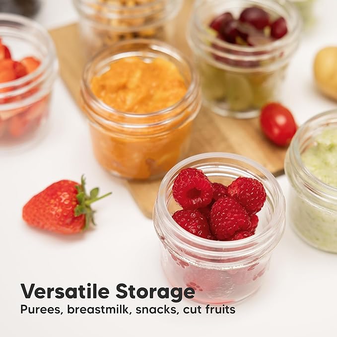 KeaBabies 12-Pack 4oz Glass Jars with Lids - 12pk Small Glass Baby Food Containers with Lids, Leak-Proof, BPA-Free, Purees & Baby Snack Containers Storage, Microwave, Dishwasher & Freezer Safe