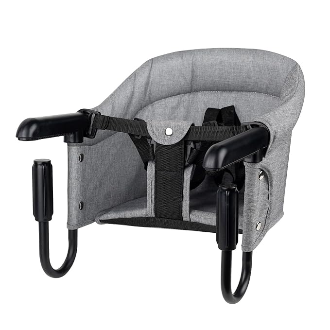 Portable Hook-On Baby High Chair with Clip-On Design & 37 lb Weight Capacity | Foldable Travel & Home Use for Babies 6-36 Months | Includes Storage Bag, Grey
