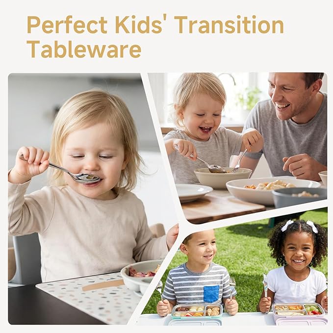 KINGSTONE Kids Silverware Set 3 Pieces, 18/10 Stainless Steel Kids Utensils, Children Safe Fork, Spoon & Knife, Food-Grade, Mirror Polished, Dishwasher Safe for Daily Use