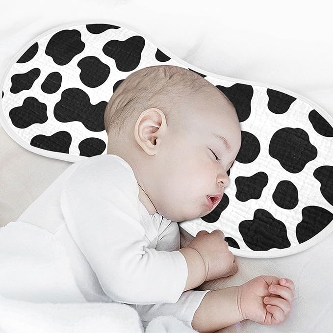 Muslin Burp Cloths for Baby Boys and Girls - 2-Pack Ultra Absorbent Cow Print Muslin Washcloths, Newborn Towel, Milk Spit Up Rags, Burp Cloth Bibs for Unisex, 22 x 11 Inch