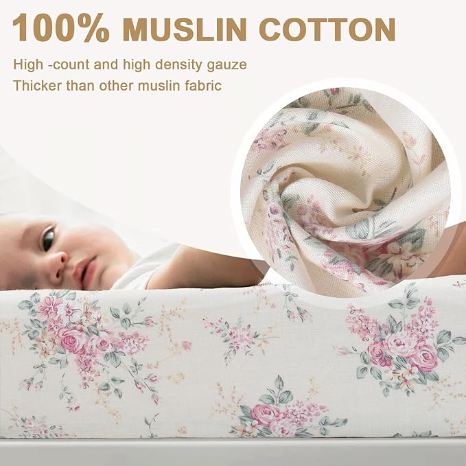 Owlowla Changing Pad Cover,Ultra Soft Cotton Changing Table Covers,Breathable&Durable Nursery Diaper Changing Pad Sheets for Baby Boys Girls(Cream&Mauve Floral)