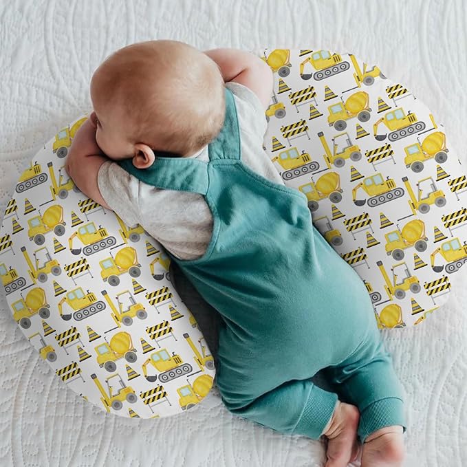Watercolor Construction Trucks Baby Nursing Pillow Cover for Boy Girl Excavator Dump Truck Nursery Pillowcase for Breastfeeding Pillows Construction Vehicles Soft Stretchy Slipcover for Newborn Infant