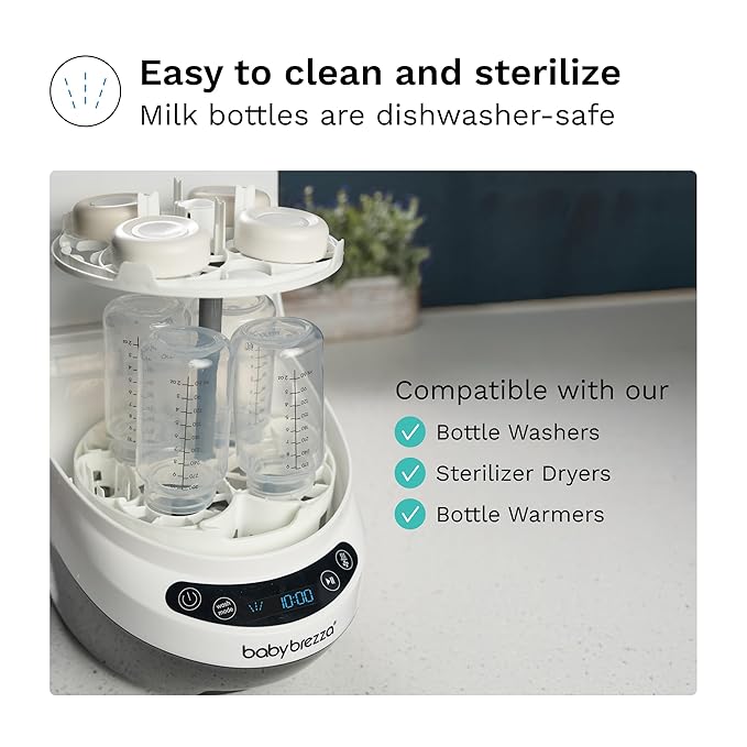 Baby Brezza All Day Portable Breastmilk Cooler, Large 20z Capacity, Insulated Travel Bottle Includes 2 Ice Packs + 2 Bottles, Soft White