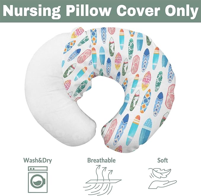 Colorful Surfboards Nursing Pillow Covers for Boy Girl Summer Surfing Nursery Feeding Pillowcase for Breastfeeding Pillows Boho Beach Vacation Travel Soft Stretchy Removable Covers for Newborn Infant