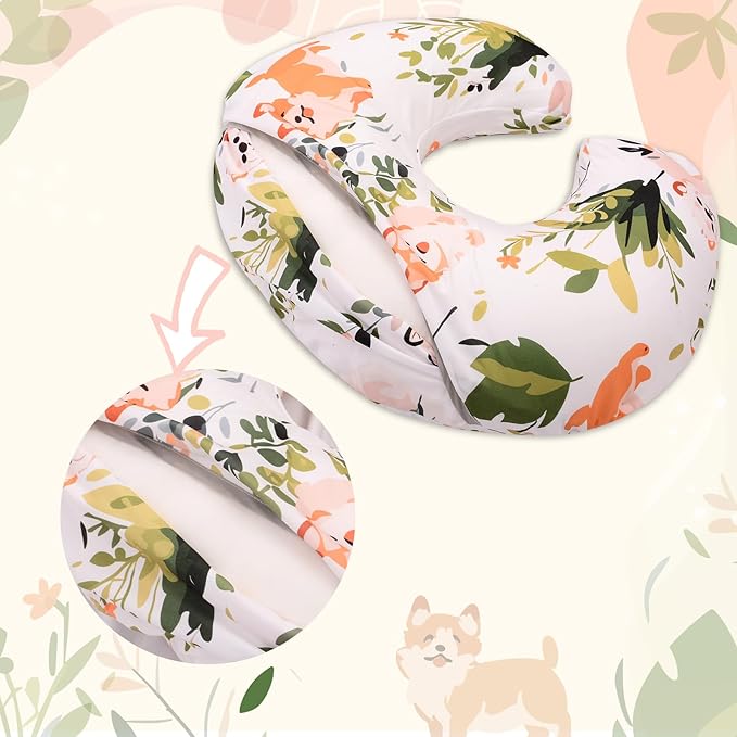 Cloele Nursing Pillow Cover for Breastfeeding Pillows - Dog Breastfeeding Pillow Slipcovers for Baby Boys & Girls Ultra Soft Infant Nursing Pillowcase for Newborn - Dog and Green Leaf