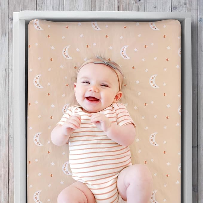 The Peanutshell Baby Girl or Boy Changing Pad Covers Set of 3 - Ultra Soft Pad Cover - Fits Standard Changing Table Pads, Durable, Machine Washable Sheets - Boho Rainbow