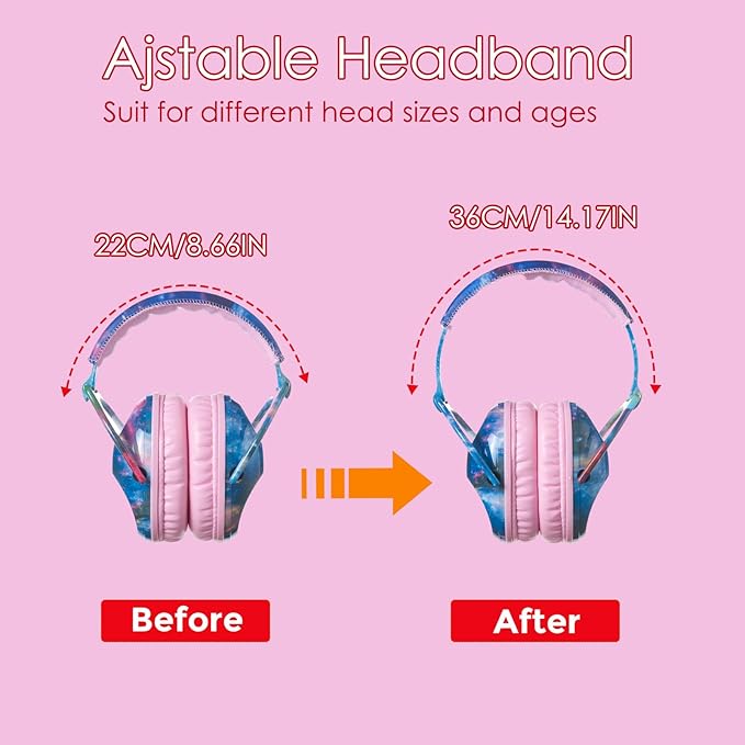 Kids Hearing Protection,25dB NRR Noise Reduction,Sound Proof for Kids,Toddler,Safety Earmuffs for Concert,Airplane,Autism,Monster Jam,Travel,School-Pink Blue Galaxy