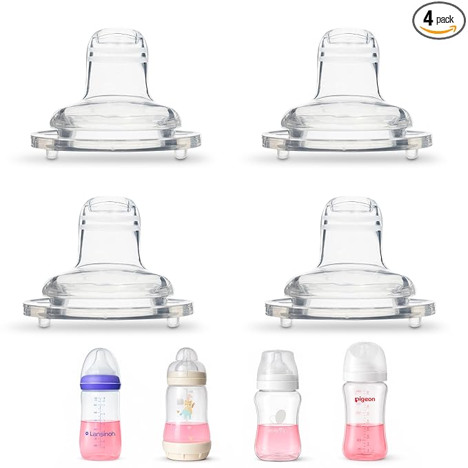 Sippy Spout Nipples for Lansinoh, MAM, Evenflo and Pigeon Wide Neck Baby Bottles, 4-Count, Soft Spout, Food Grade Silicone, BPA-Free, Variable Flow, Spill-Proof, Converts Bottle to Sippy Cup 4+ months