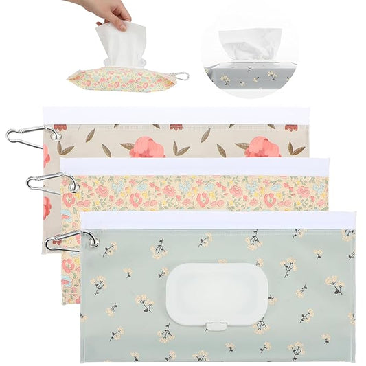 3 Pcs Travel Wipes Case, Portable Reusable Wipes Pouch, Waterproof and Dustproof Wipe Holder Travel for Diaper Bags and Strollers, and It is Easy to Keep Wipe Fresh