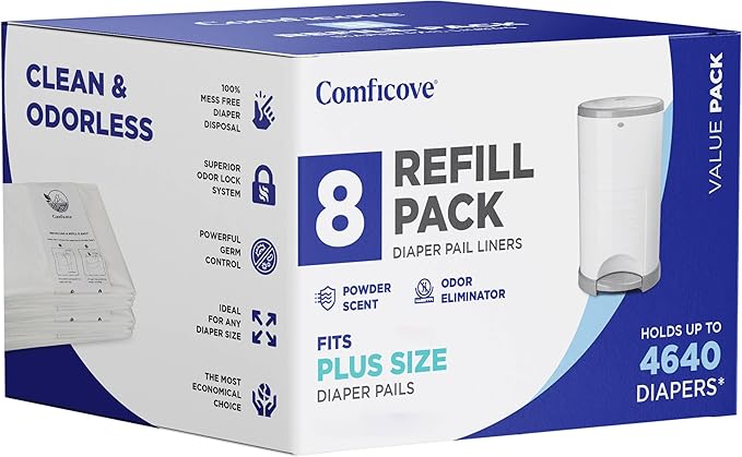 Comficove 8 Pack Dekor Plus Diaper Pail Refills, Compatible with Dekor Diaper Pail Refill Bags, Extra Thick Scented Diaper Bag Refill Liners for Odor Control