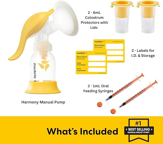 Medela Harmony Manual Breast Pump with Colostrum Collection and Feeding Kit, 4-in-1 Solution, Collect, Store, Feed, and Pump, Includes Colostrum Collectors and Feeding Syringes