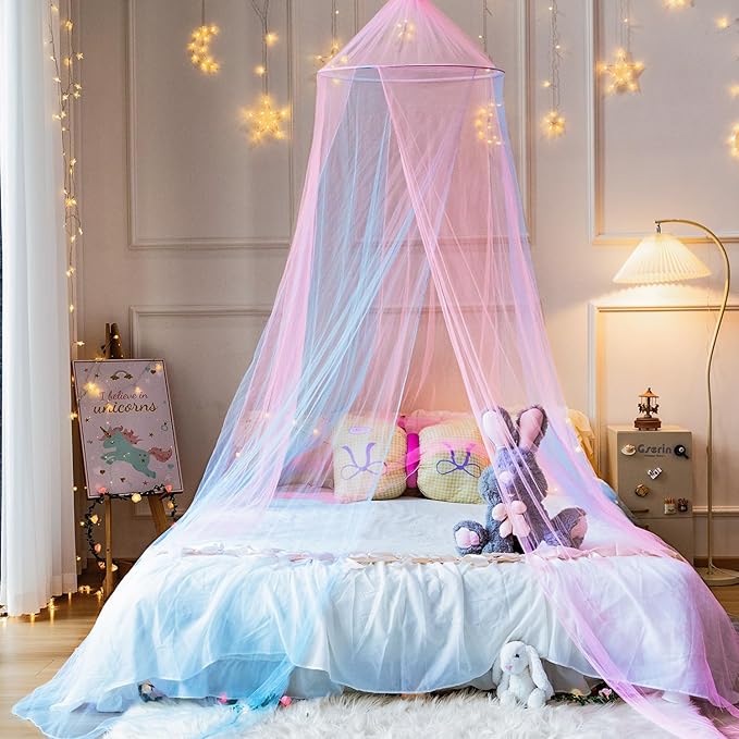 Princess Pink Blue Bed Canopy for Girls Bed Net,Princess Canopy for Kids Bed Room Decor