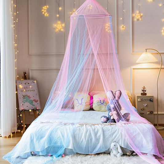 Princess Pink Blue Bed Canopy for Girls Bed Net,Princess Canopy for Kids Bed Room Decor