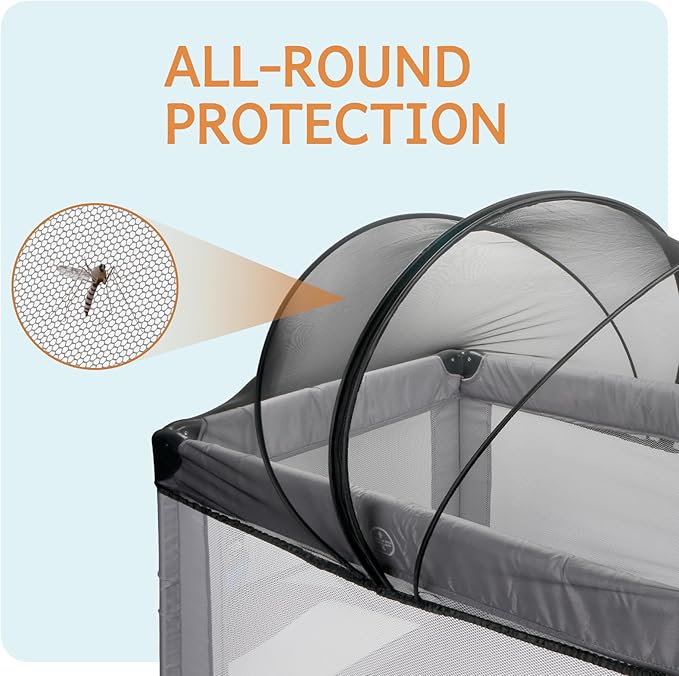 Mosquito Net for Pack N Play, Keep Cats Out, Netting Cover with 2-Way Zipper for Playpen, Foldable with Storage Bag, Black