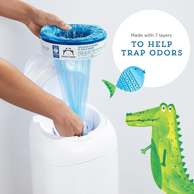 Mama Bear Diaper Pail Refills for Genie Pails, Unscented, 2160 Count (8 Packs of 270)
