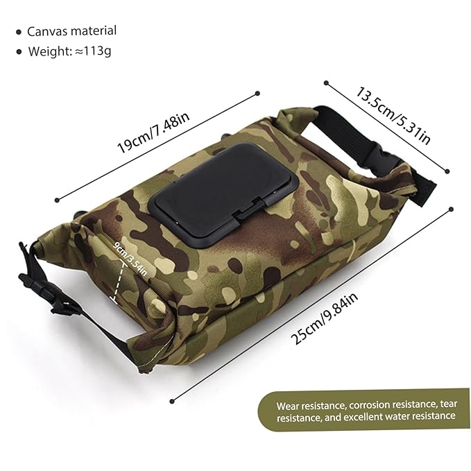 Camping Wipes Dispenser, Waterproof Canvas Toilet Paper Case with Press Lid, Portable Refillable Hanging Wipe Holder, Travel Wipes Case for Camping Hiking (Camouflage)