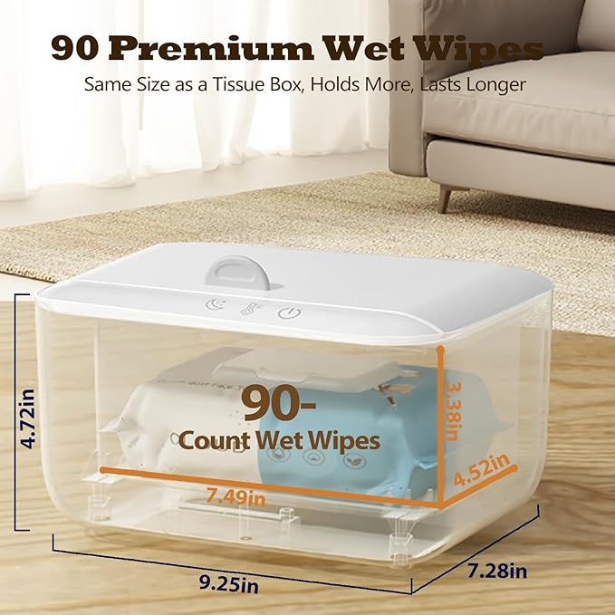Wipe Warmer,Baby Wipe Warmer Dispenser,Large Capacity Wipe Holder Box Container with Night Light,Adjustable Temperature Display,No Need Water and Sponge,Fast Heating (Off white)
