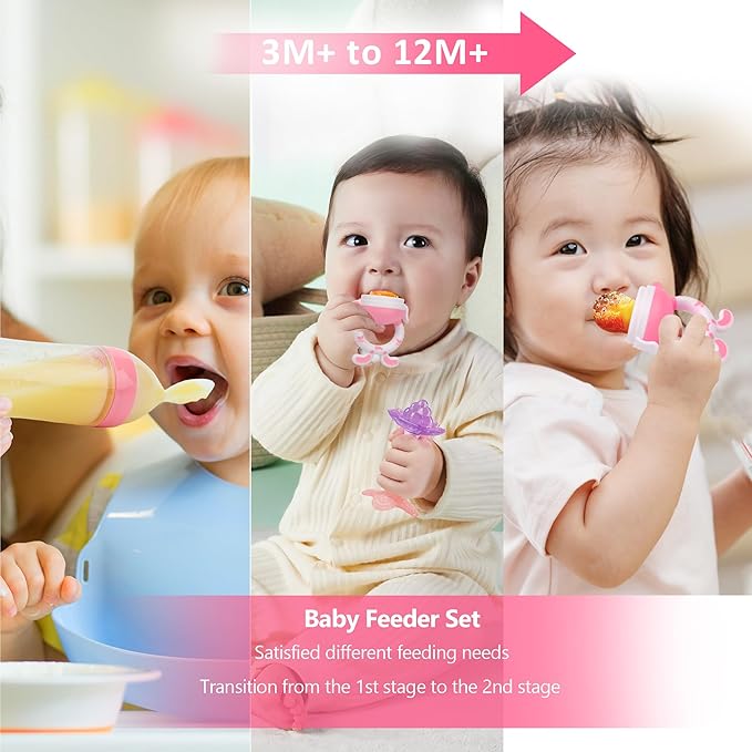 Baby Fruit Feeder Pacifier | Infant Food Feeder Pacifier & Baby Food Dispensing Spoon | Mesh Fresh Fruit Teethers for Babies | Infant Teething Feeders Shower Gifts for Boys and Girls(Blush)