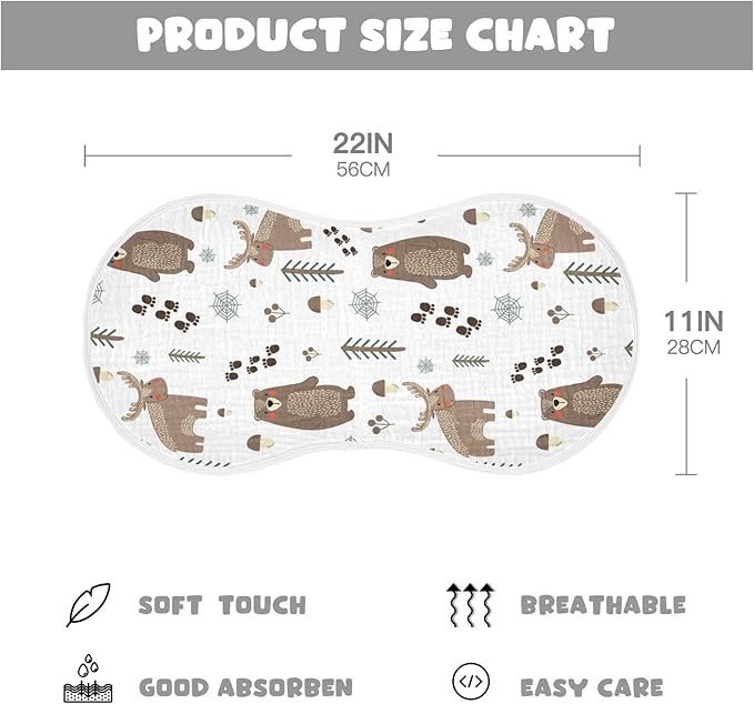 Bear Moose Forest Tree Mushroom Muslin Burp Cloths for Baby 1 Pack 100% Cotton Baby Washcloths Bibs for Boy Girl