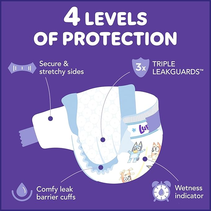 Luvs Size 4 Baby Diapers, Platinum Protection Bluey Diapers for Day & Night, Size 4, 198 Count (Packaging May Vary)