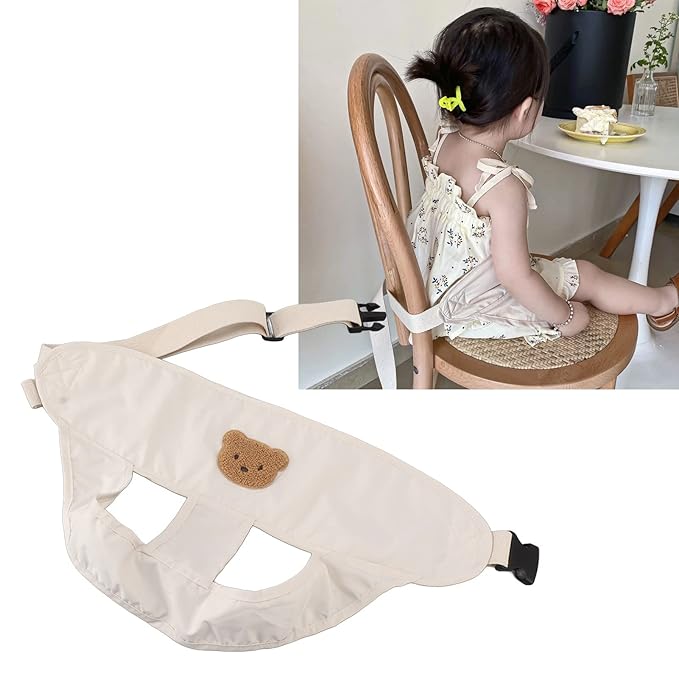 Baby Chair Harness,Soft Length Adjustable Breathable Baby Feeding Safety Seat Strap Portable Cute Harness Belt for Outdoor (Khaki)