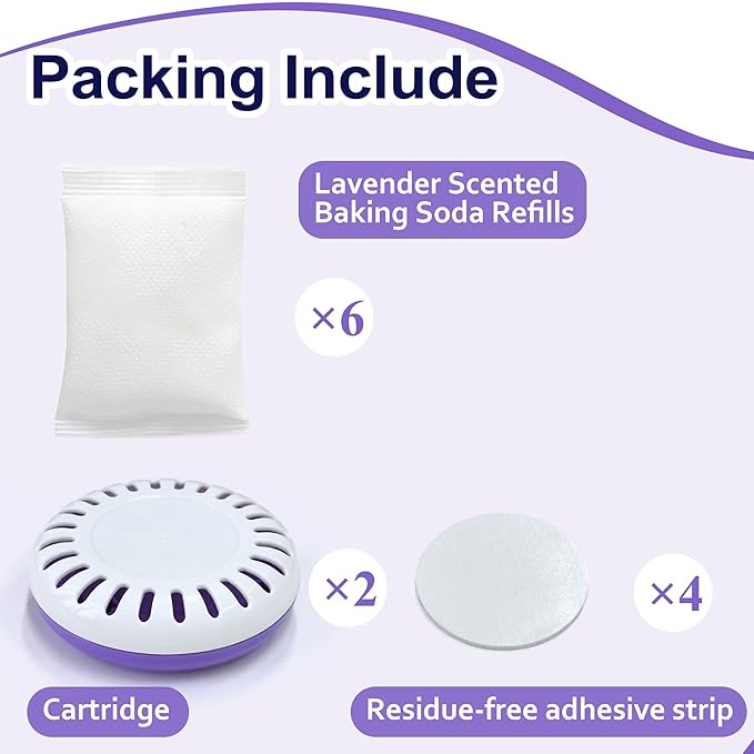 NewKe Puck Baking Soda Cartridge, 2 Puck Baking Soda Cartridge and 6 Lavender Scented Baking Soda Refills, Lavender Scent Baking Soda Diaper Pail Deodorizer for Munchkin Step Diaper Pail