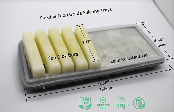 Breast Milk Freezer Storage Trays w/Carrier, 10-1oz Bars, 2 Containers w/Lids and Carrier, 100% Food Grade Silicone