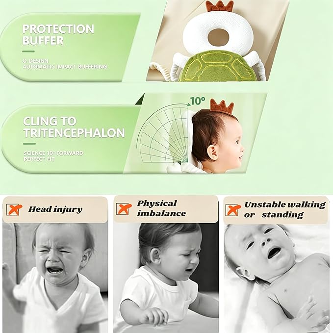 Baby Head Protector Backpack, Toddler Baby Head Protection Backpack with Baby Knee Pads Alarm Function for Walking & Crawling, Soft, Breathable and Wearing Safety Baby Head Protector- Green Turtle