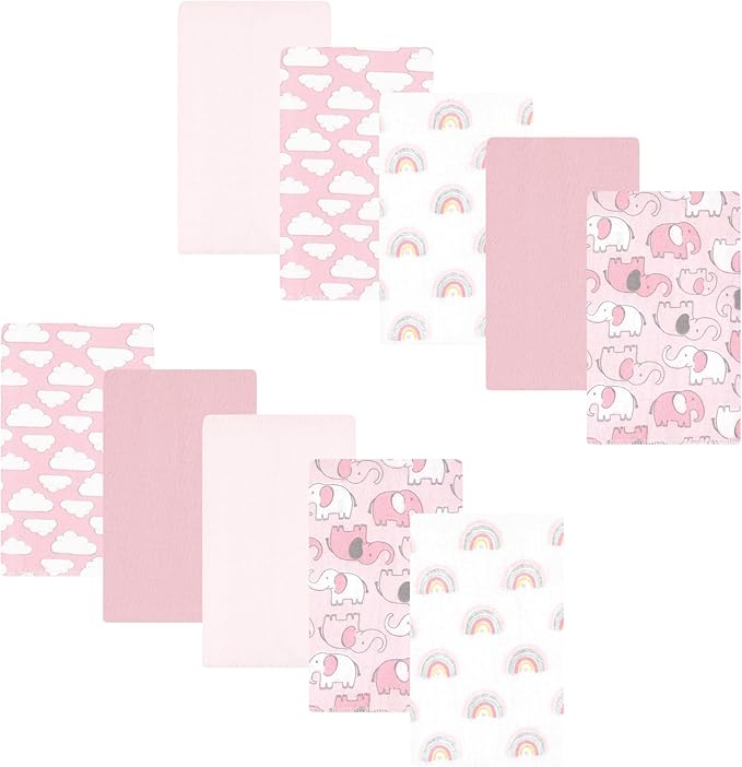 Luvable Friends Hudson Baby Flannel Burp Cloths 10pk, Pink Elephant Parade