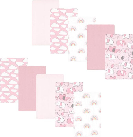 Luvable Friends Hudson Baby Flannel Burp Cloths 10pk, Pink Elephant Parade