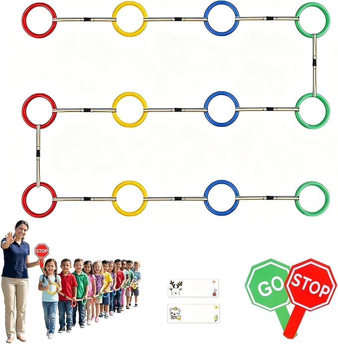 Walking Rope for Preschool - 12-Ring with Detachable Safety Line | Walking Line with Handle - Ease Teachers' Workload Efficiently| Safe Lineup & Play & Educational Aids
