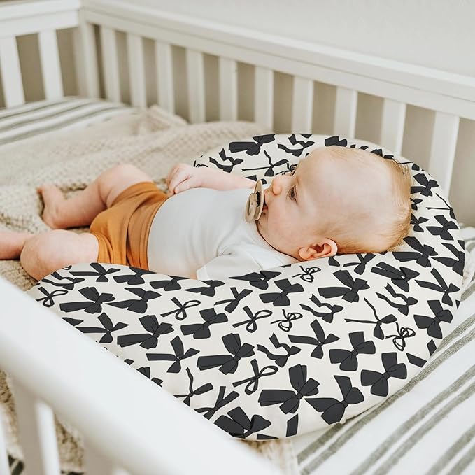 Black Bows Baby Nursing Pillow Covers for Girl Boy Valentine Bows Nursery Feeding Pillowcase for Breastfeeding Pillows Spring Black Ribbons Soft Stretchy Removable Slipcovers for Newborn Infant