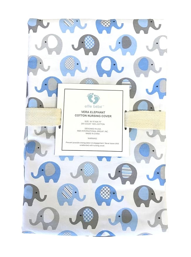 Vera Elephant 100% Breathable Cotton Nursing Cover (Blue Grey)