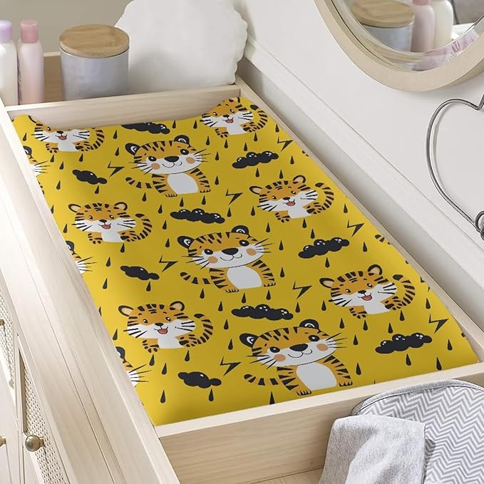 Cute Tiger Changing Pad Cover Waterproof Stretchy Baby Changing Table Cover Durable Comfy Cozy Universal Tray Table Mat