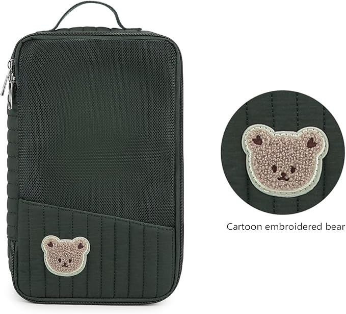 MOMIGO Baby Diaper Bag Organizer Pouches - 2 Pack Waterproof Pod Hanging Diaper Bag Cute Rabbit Bear Mesh Bag Reusable, Washable or Baby Cloth Diapers (Green)