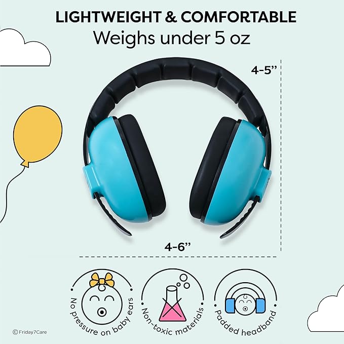 Friday 7Care Baby Headphones - Baby Ear Protection, Noise Cancelling Headphones with Adjustable Headband for Ages 0-24 Months, Blue