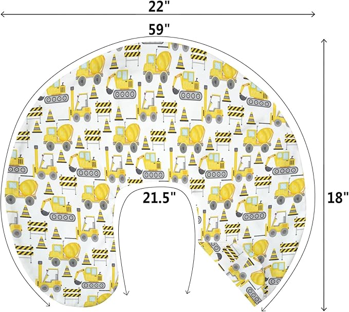 Watercolor Construction Trucks Baby Nursing Pillow Cover for Boy Girl Excavator Dump Truck Nursery Pillowcase for Breastfeeding Pillows Construction Vehicles Soft Stretchy Slipcover for Newborn Infant