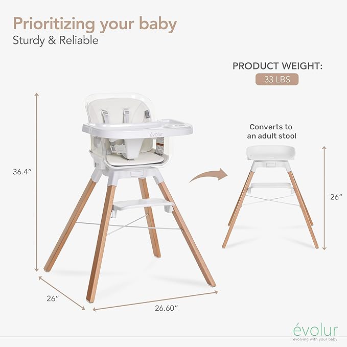 Evolur 360° Bloom Highchair, Rotating, Convertible Baby Feeding Chair with Adjustable Height, Removable Tray, Easy to Clean, Stylish & Space-Saving for Newborns & Toddlers - Panna Cotta
