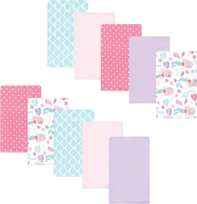 Luvable Friends Hudson Baby Flannel Burp Cloths 10pk, Purple Mermaid
