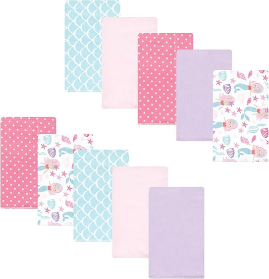 Luvable Friends Hudson Baby Flannel Burp Cloths 10pk, Purple Mermaid