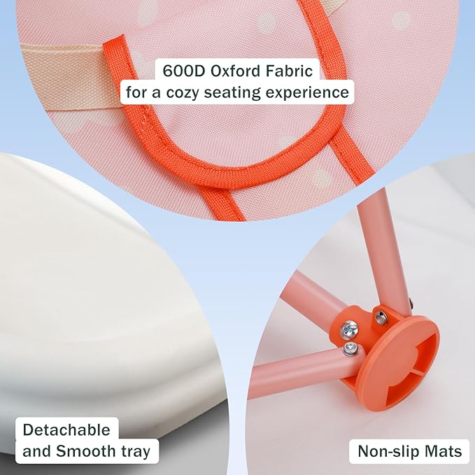 Tiny Marvels 3-in-1 Portable Baby Chair, Foldable Booster Seat with Removable Tray, Safety Harness & Carry Bag for Dining, Travel, Camping, Beach, 6M-3Y (Blush Petals)