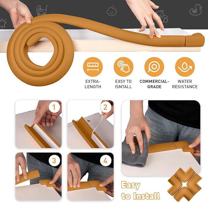Thick Corner Edge Protector for Baby Proofing, 6.56Ft Furniture Edge Bumper with 10 L-Shaped & Soft Foam Corner Guards,Adhesive Baby proofing Bumper for Table, Small Toddler Bed (Wood Color)