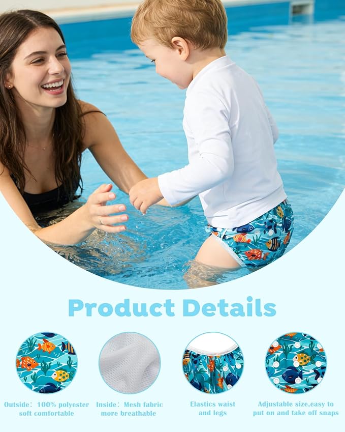 ALVABABY Large Cloth Swim Diaper 3pcs Baby Toddler Infant Snap Reusable Adjustable Swimming Diaper Baby Boy and Girl 3ZSWY77