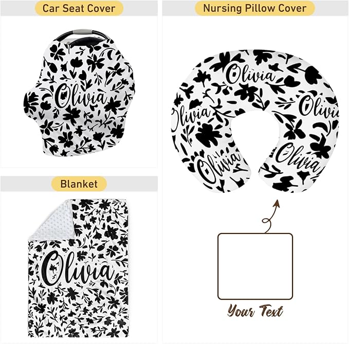 Customizable Flowers Baby Nursing Pillow Cover - Add Your Baby's Name, Ultra-Soft Stretch Fabric, Fits Standard Nursing Pillows, Ideal for Baby Showers Style 18