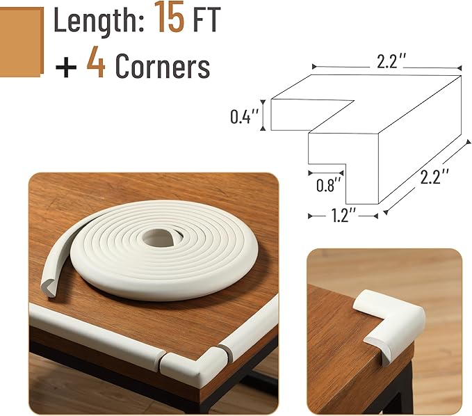 Mr. Pen- Furniture Corner & Edge Safety Bumpers, 15ft Edge & 4 Corners, Baby Proof Corners and Edges, Baby Proofing Corner Guards, Baby Corner Protector Guards, Edge Protector for Baby