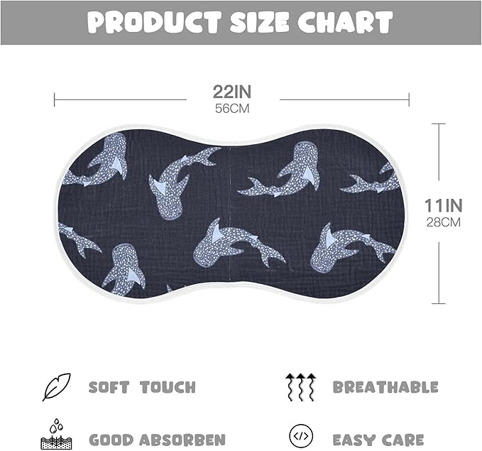 Sea Whale Sharks Burp Cloths Baby Boys Girls Absorbent Soft Cotton Burping Cloths Rags 2 Pack