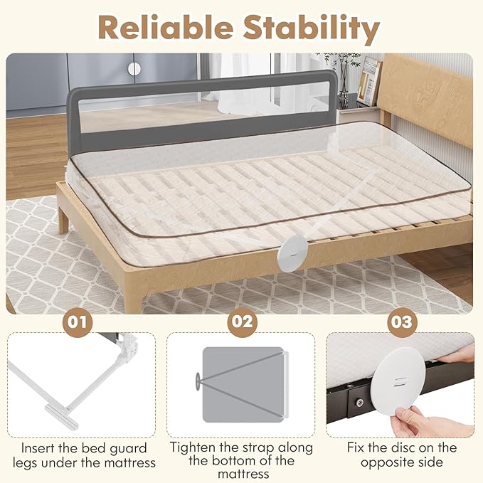 Costzon Bed Rail for Toddlers, 2 PCS Extra Long Swing Down Safety Bed Guards w/Straps for Convertible Crib, Kids Twin, Double, Full Size, Queen & King Bed, Folding Bed Rails for Baby (71-Inch, Gray)